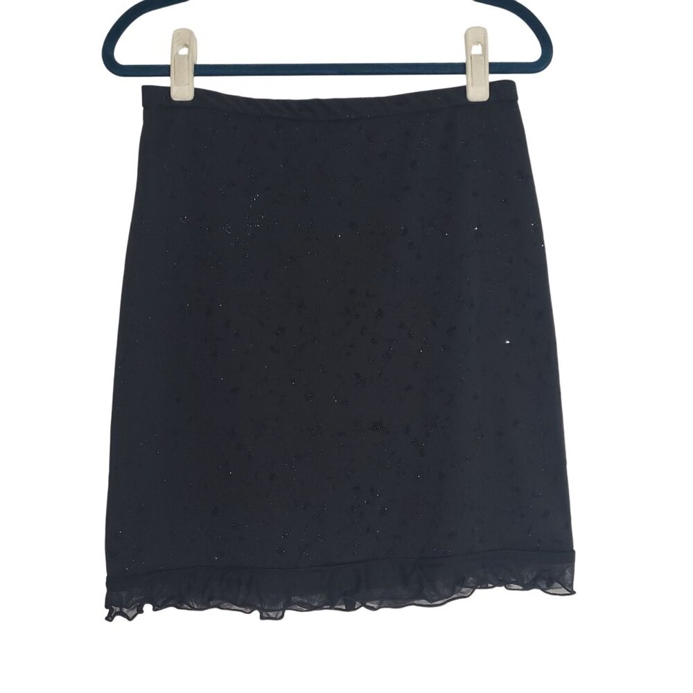 Vintage 90s Jonathan Martin Studio Black Floral Glitter‎ Skirt Size 10 Y2K Fairy